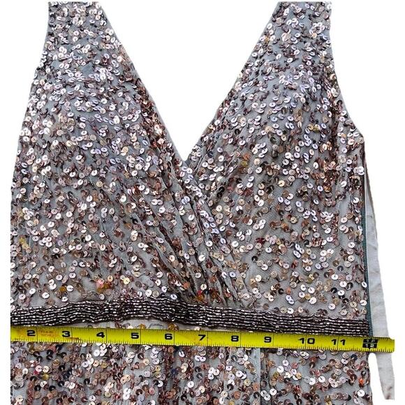 Mac Duggal V-Neck Slit Sequined Wrap Gown Size 4 Rose Copper Prom Dress Wedding - Picture 10 of 16